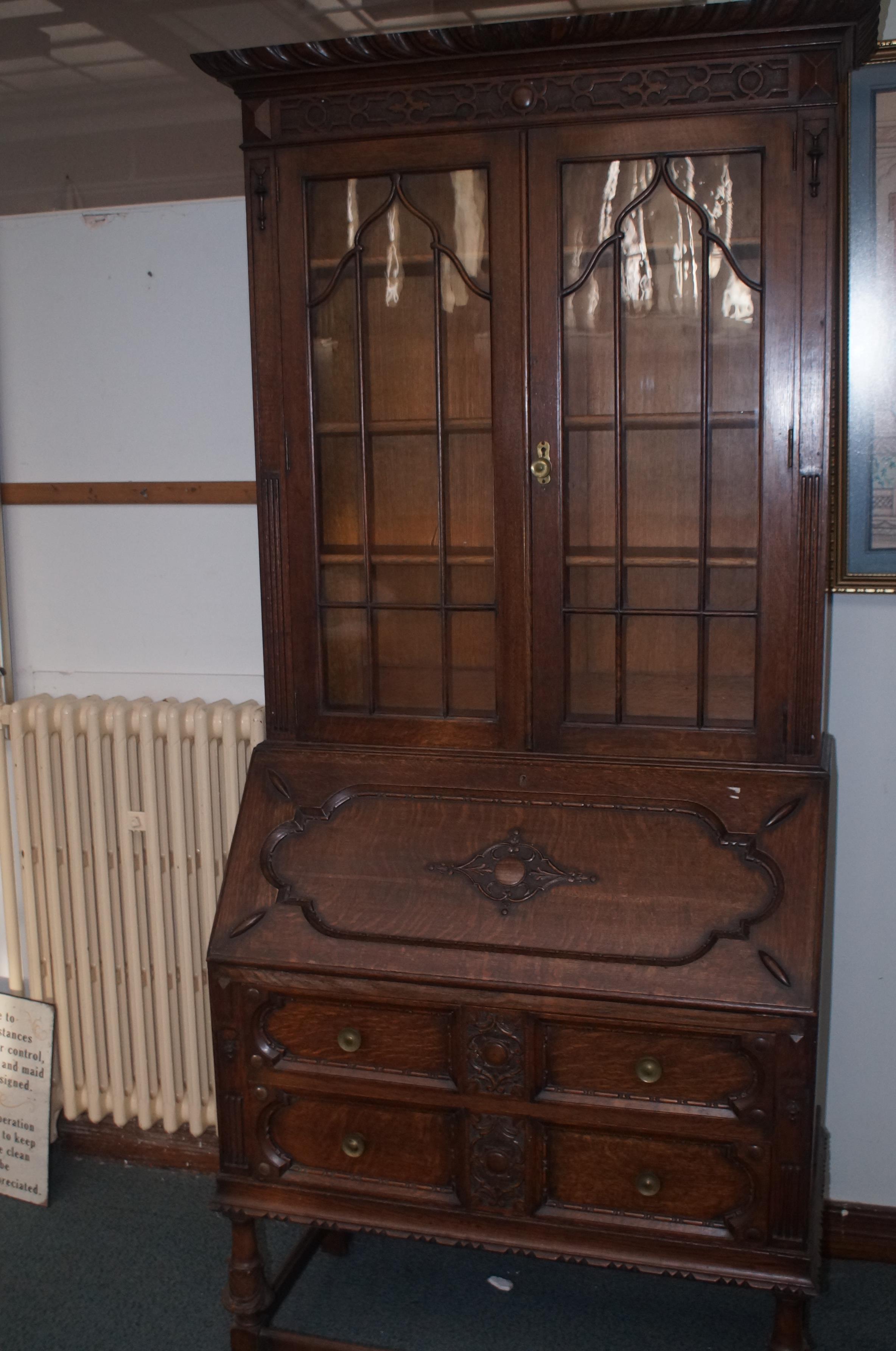 Oak Bureau Bookcase - with well fitted interior -