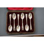 Boxed set of six silver spoons in plush fitted case, hallmarked and dat
