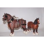 Two Beswick Shire Horses Matt - Tallest 26.5cm h