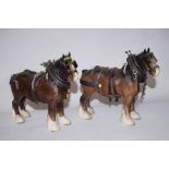 Two Beswick Shire Horses - 21cm h