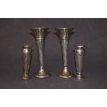 Two Pairs of Silver Fluted Vases, Tallest is 24cm