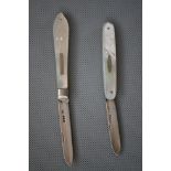 2 silver fruit knives with mother of pearl handles