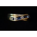 9ct Gold Dress Ring set with White and Blue Stone