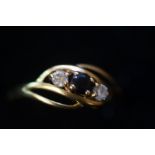 9ct Gold Dress Ring set with White and Blue Stone