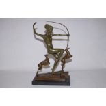 Bronze figure of Diana the huntress on marble base