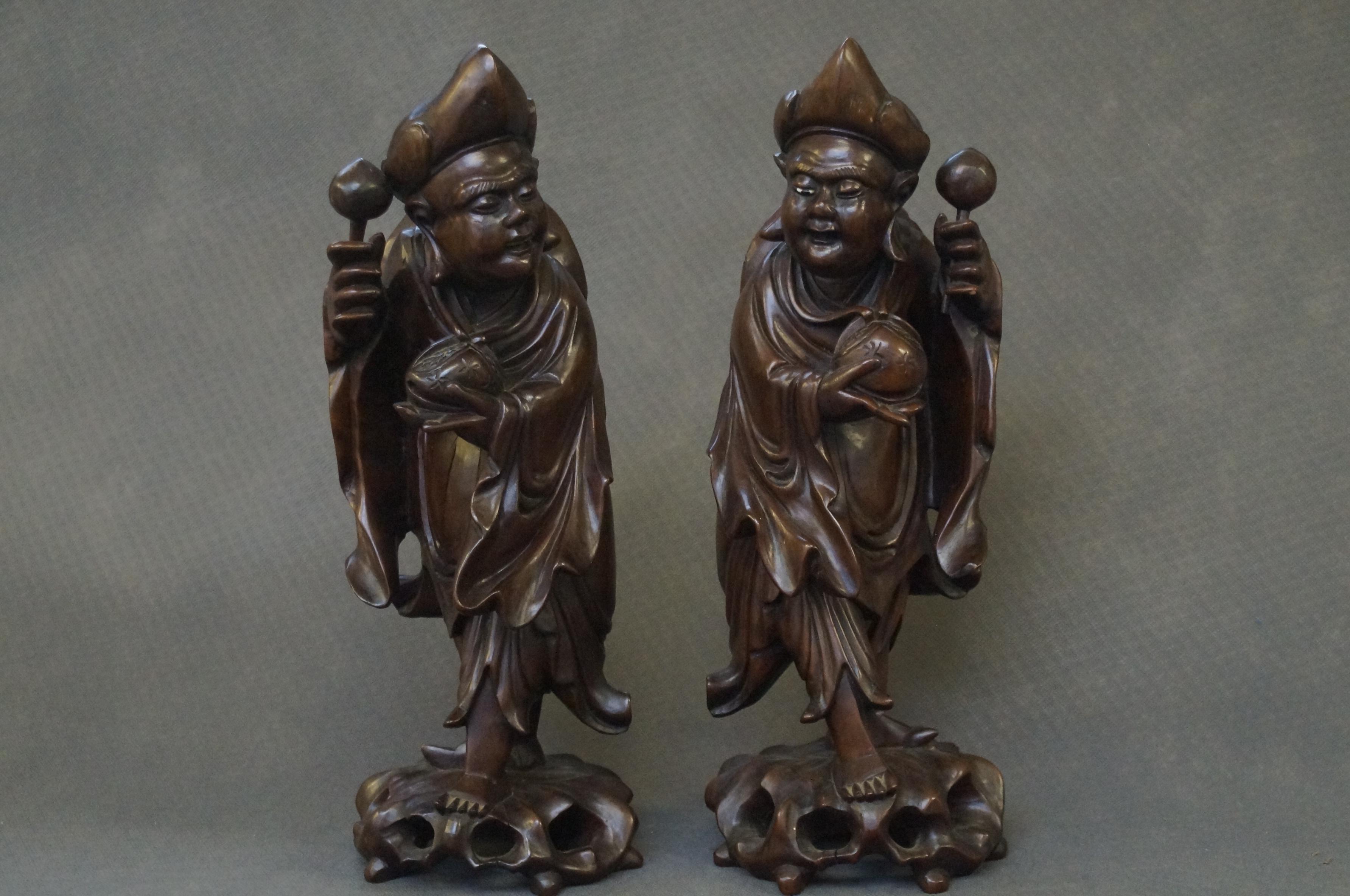 Pair of Oriental Wooden Carved Figures (both with