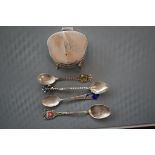 4 silver tea spoons together with a silver lidded