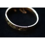 9ct Gold Bangle with Safety Chain (Few Dints) - We