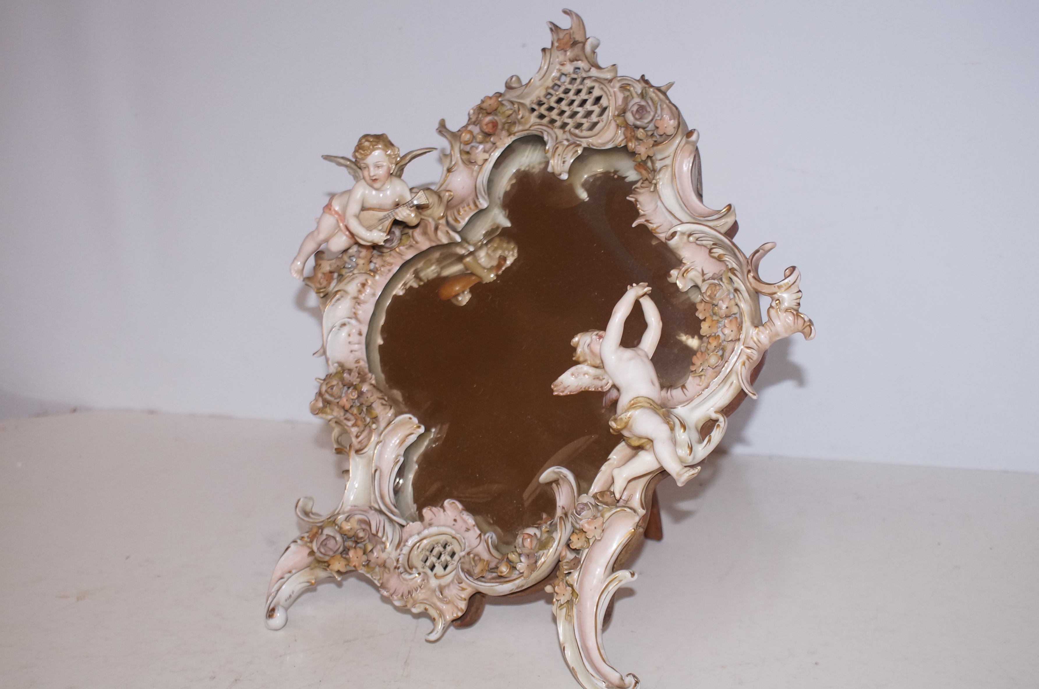Victorian Porcelain Mirror with Cherubs (Minor Los