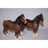 Two Beswick Shire Horses - 21.5cm h