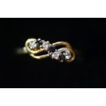 9ct Gold Dress Ring set with White and Blue Stone