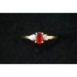 9ct Gold Dress Ring set with Red Stone - Size P