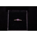 9ct Gold Ring with Purple Heart Stone and Diamond