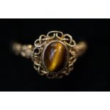 9ct Gold Dress Ring set with Tigers Eye - Size P