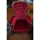 Edwardian Balloon Back Armchair with Button Back U