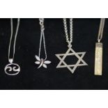 4 Silver Necklaces to include Star of David Pendan