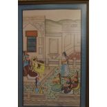 Early Framed Silk Oriental Scene