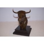 Bronze bull head on marble base