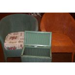 2 Lloyd Loom Arm Chairs together with a Laundry Ba