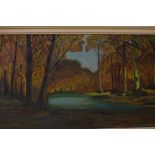 Oil on Board Forest and River Scene