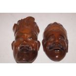 Two Chinese Carved Wooden Masks both signed - 20cm