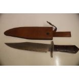 Damascus Bowie Knife with Leather Scabbard - 39cm
