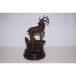 Bronze figure of a stag on a marble base