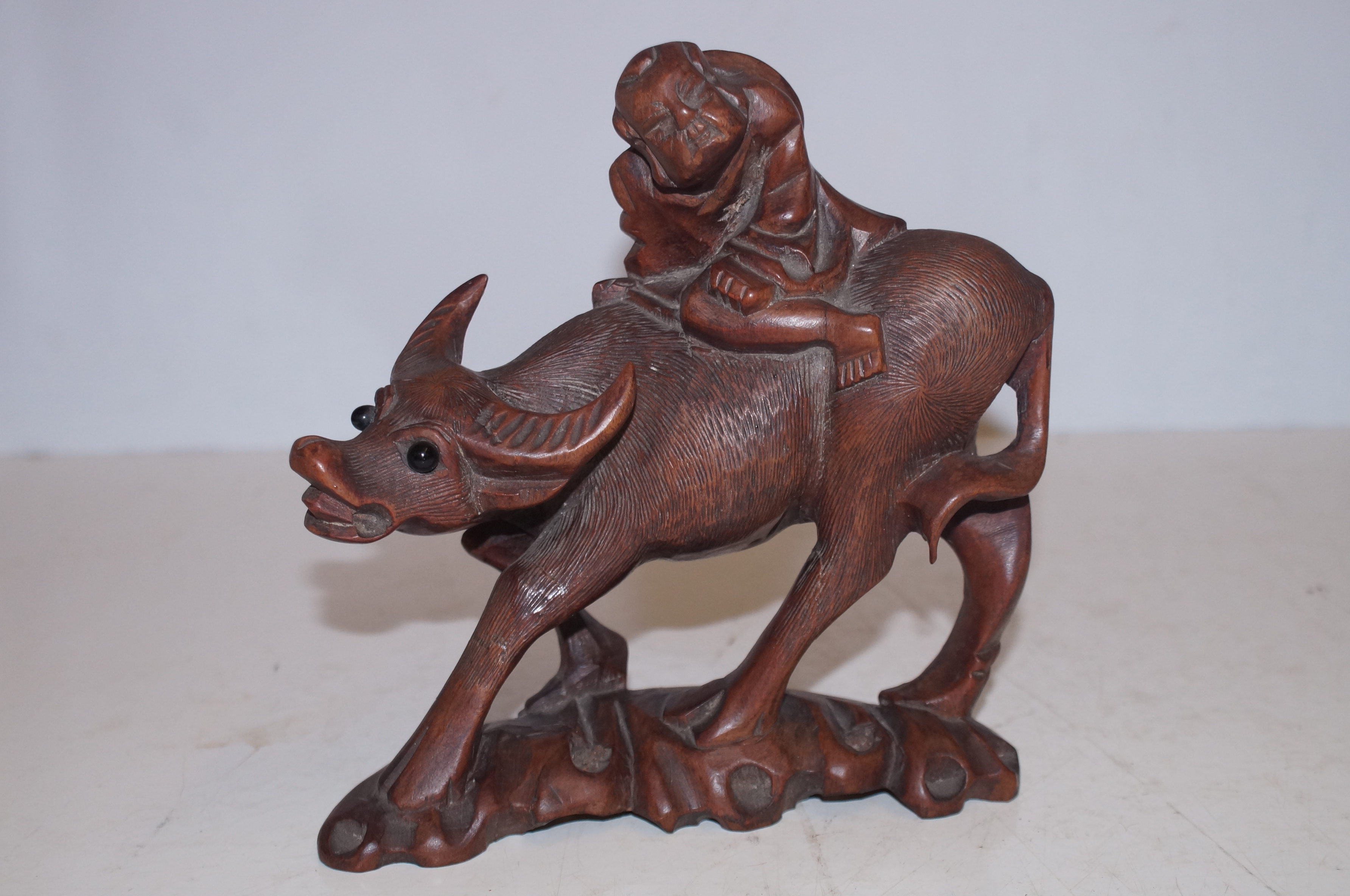 Chinese carved Water buffalo with Rider - 19cm Hig