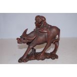 Chinese carved Water buffalo with Rider - 19cm Hig