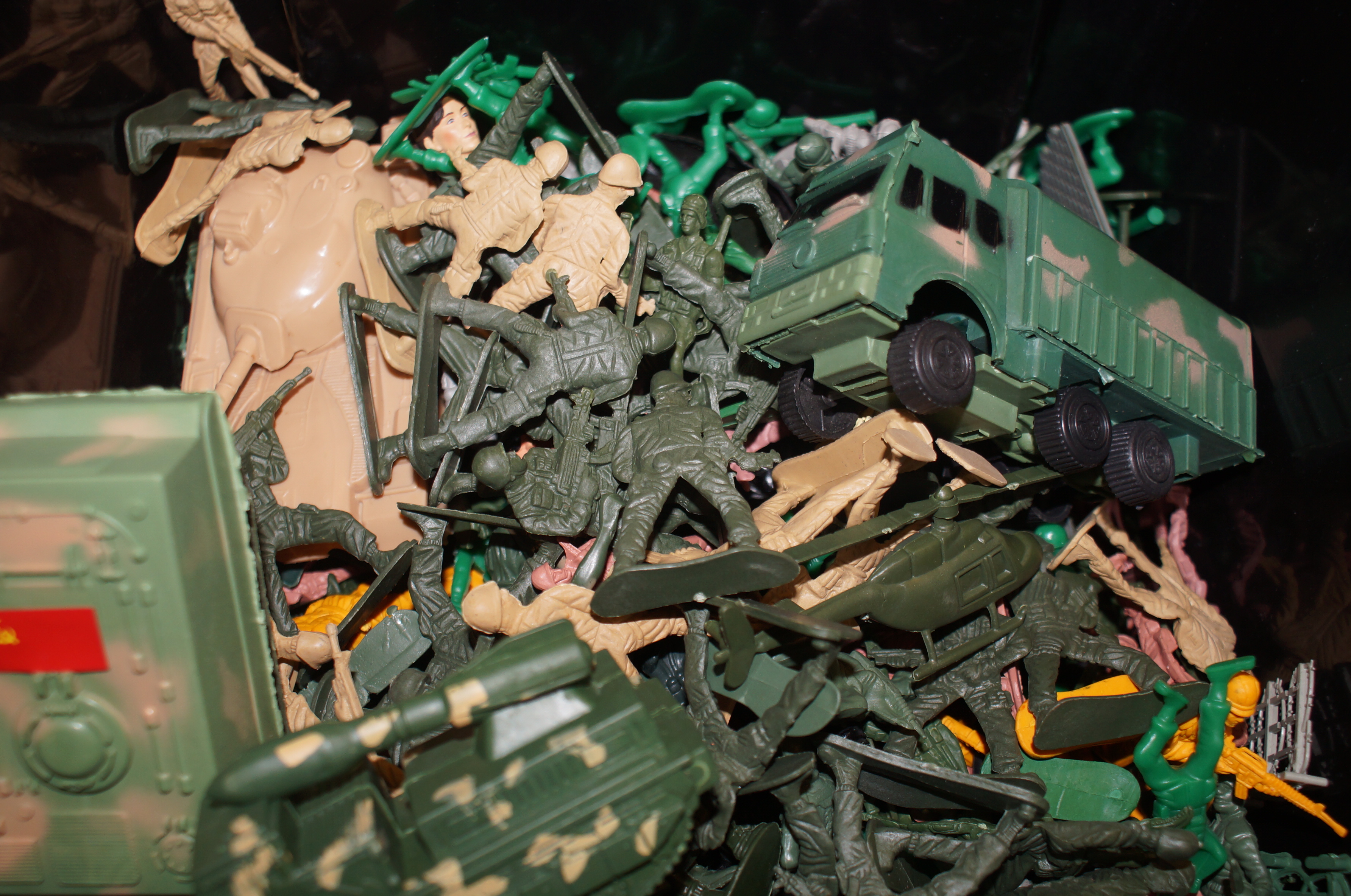 Box of Plastic Soldiers and Vehicles