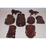 Collection of 6 Chinese Carved Wall Masks together