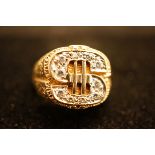 9ct Gold Gents Dollar Ring (Set with White Stones)