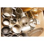 Box of Victorian and Pewter Tankards and Others