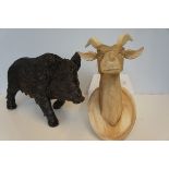 Carved Wooden Figure of a Deer together with a res