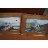 Pair of early Watercolours, indistinct Signature -