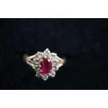 9ct Gold Dress Ring with Central Red Stone - Size