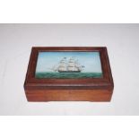 Wooden hand painted box with a ship painting on th