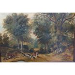 A Victorian Oil on Board Woodland Scene with Chara