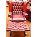 Leather Buttoned and Wing Back Chair with Matching