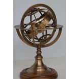 Brass Armillary Sphere on wooden base