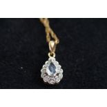 9ct gold chain and pendant, Aqua marine pendant su