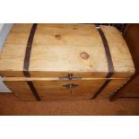 Domed Pine Chest, Metal Straps - 80cm w