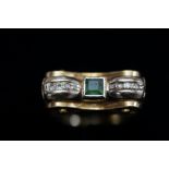 14ct Gold Art Deco Dress Ring set with Emeralds an