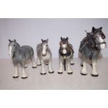 Four Grey Shire Horses - Largest 21cm h