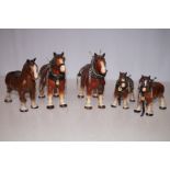 Five Shire Horses - Tallest 17cm h