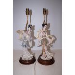 Pair of Japanese Style Table Lamps Geisha Girls -