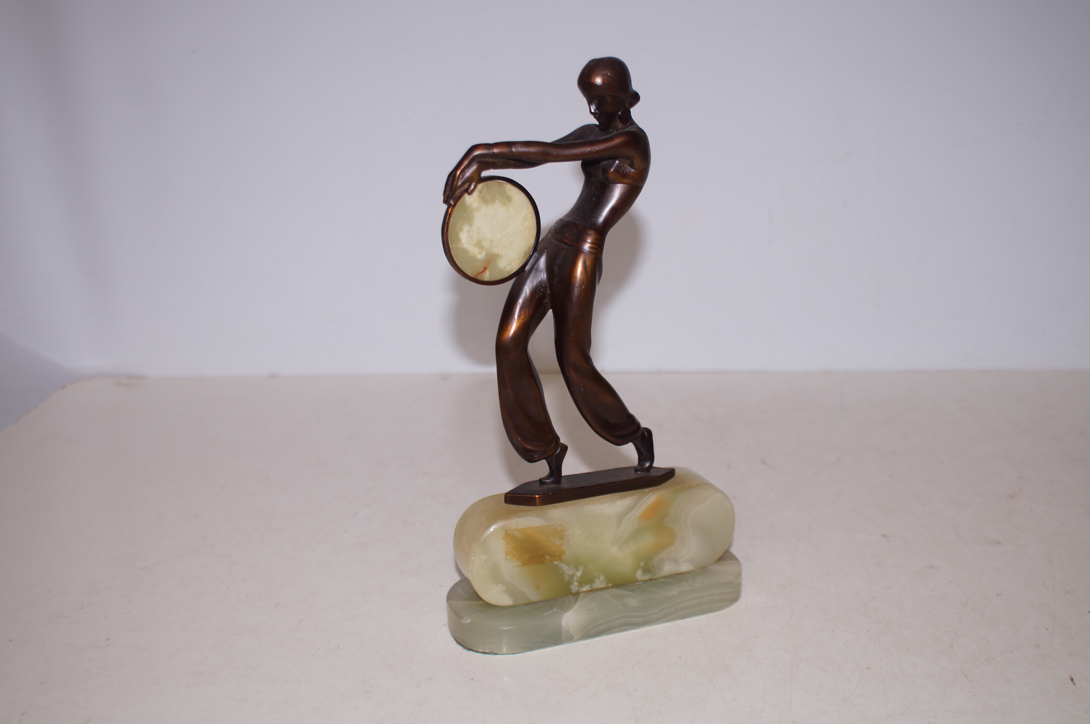 Art Nouveau Style Bronze Figure on Onyx Base Signe