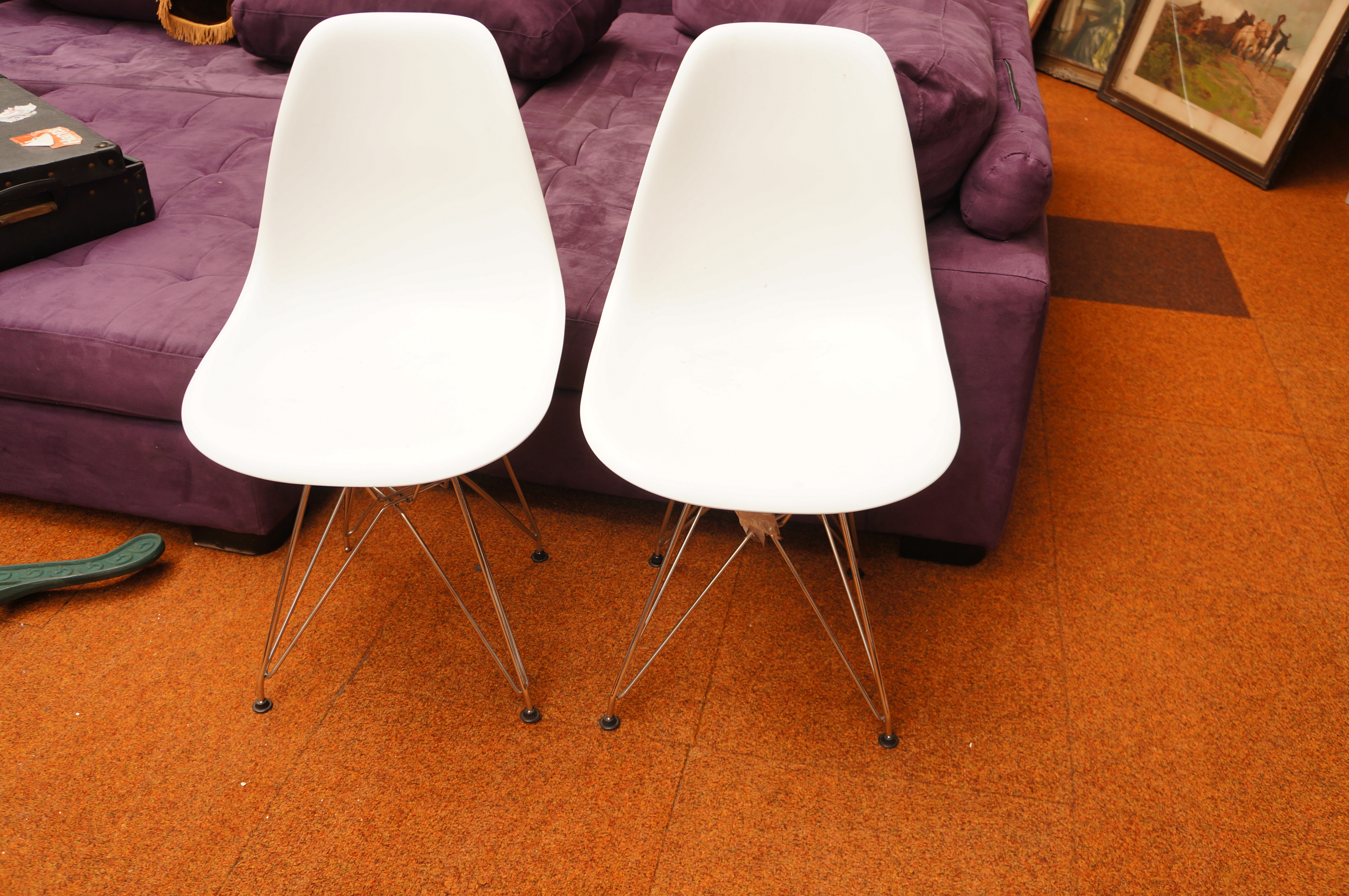 Pair of Designer Chairs with Chrome Undercarriage