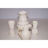 Four Pieces of Belleek Pottery - Vase 15.5cm h