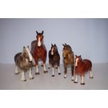 Five Ceramic Horses - Tallest 29cm h
